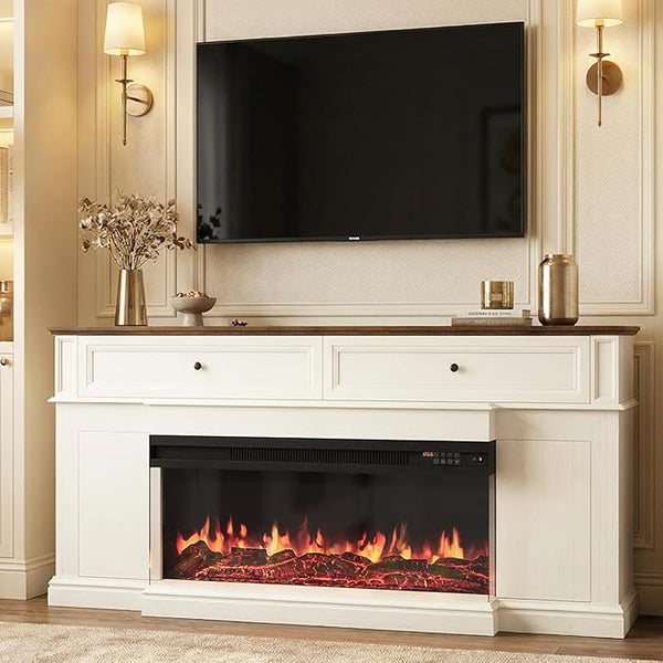 63" Fireplace TV Stand with 3-Sided Electric Fireplace