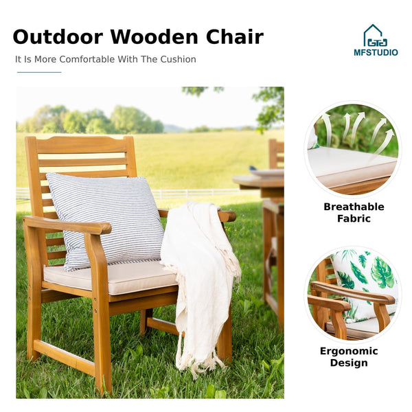 Expandable Acacia Wood Outdoor Dining Set with Cushioned Chairs