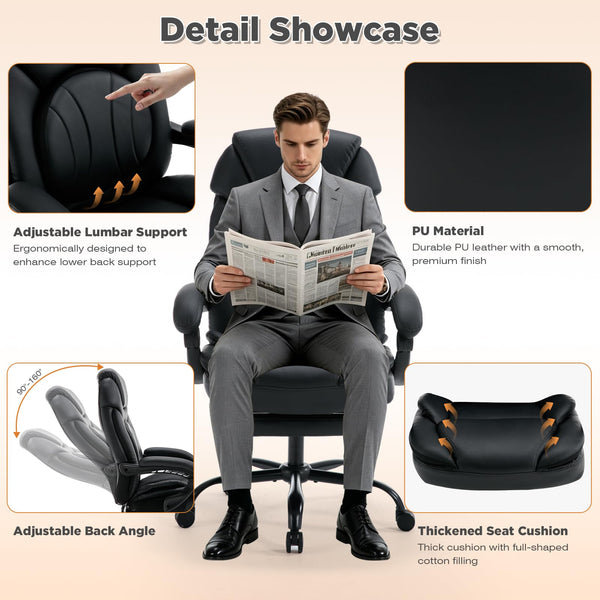 Ergonomic Reclining Office Chair with Lumbar Support and Footrest