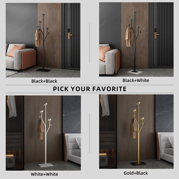 Tree-Shaped Coat Rack with Marble Base – 8 Hooks, 68.9" Tall