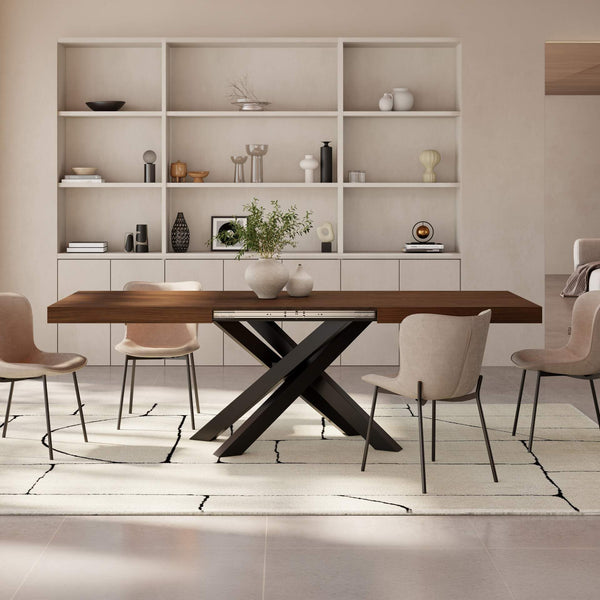 Extendable Dining Table with Black Crossed Legs, Seats 6–10