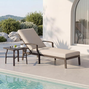 Outdoor Patio Chaise Lounge Chair with Adjustable Backrest & Removable Cushion