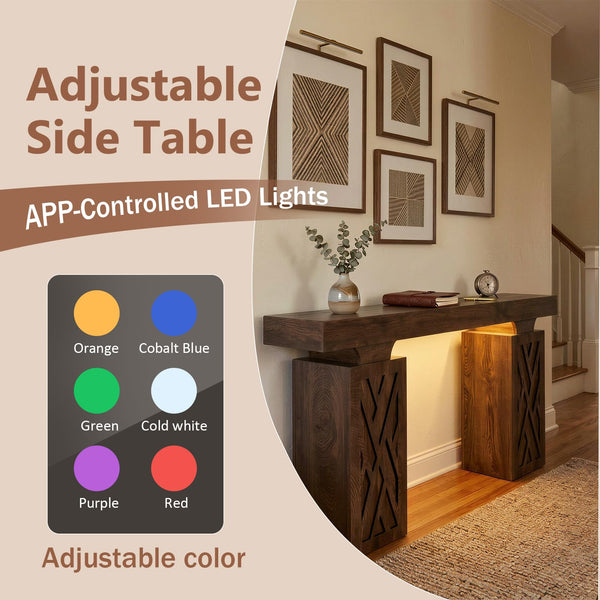 63-Inch Console Table with LED Light & Charging Station