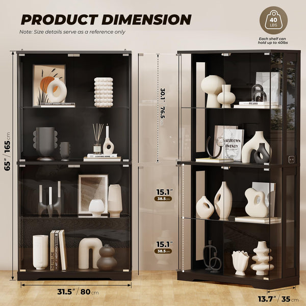 4-Tier Glass Display Cabinet with LED Lighting & Human Sensor
