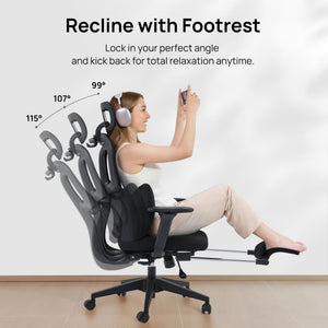 Ergonomic High Back Office Chair with Fixed Lumbar Support & Detachable Pillow