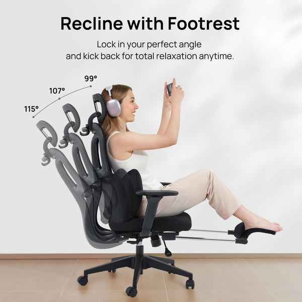 Ergonomic High Back Office Chair with Fixed Lumbar Support & Detachable Pillow