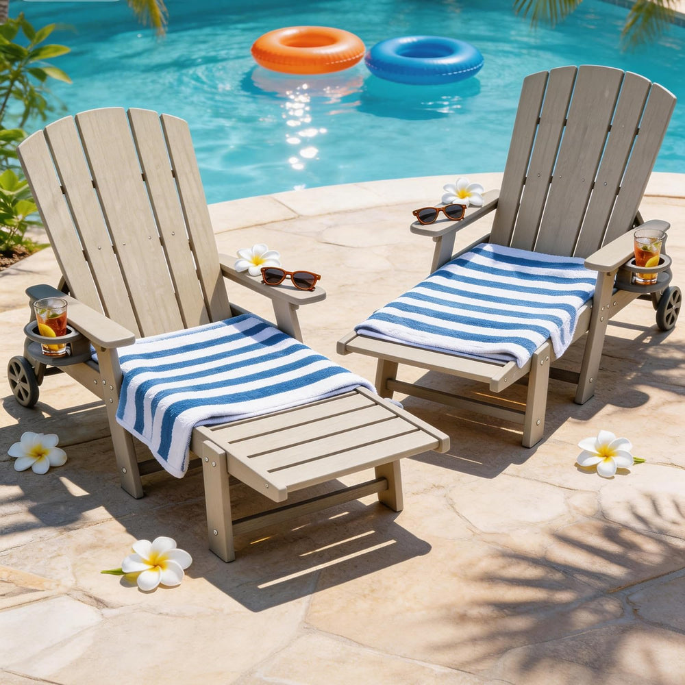 Adjustable Outdoor Chaise Lounge Chair with Wheels & Cup Holder