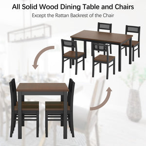 5-Piece Dining Table Set with Rattan Back Chairs