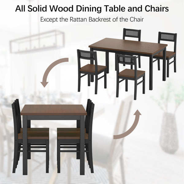5-Piece Dining Table Set with Rattan Back Chairs