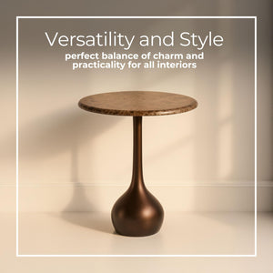 Marble Accent End Table with Metal Base