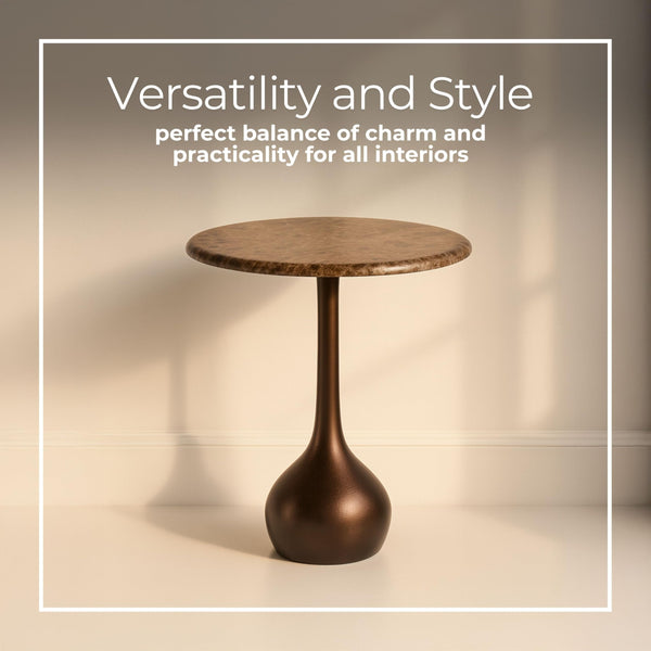 Marble Accent End Table with Metal Base
