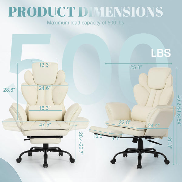 Wide Seat Reclining Office Chair with Flip Armrests & Footrest