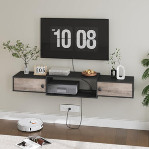 55" Floating TV Stand with Power Outlets & Doors