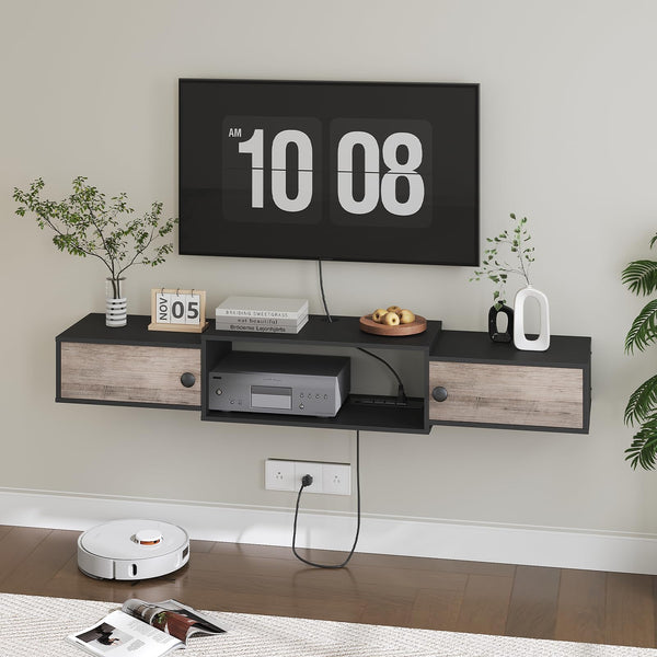 55" Floating TV Stand with Power Outlets & Doors