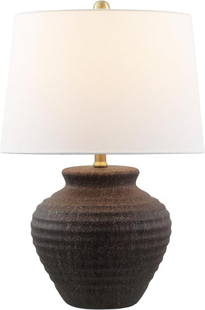 Rustic Farmhouse Ceramic Table Lamp with Drum Shade