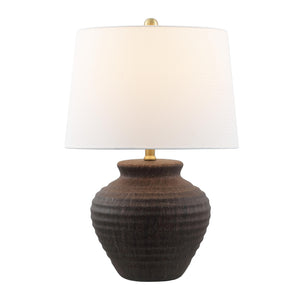 Dark Brown Ceramic Table Lamp with Fabric Shade
