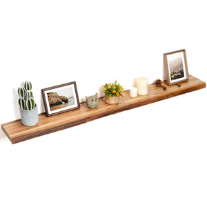 Live Edge Elm Wood Floating Wall Shelf 55 Inch