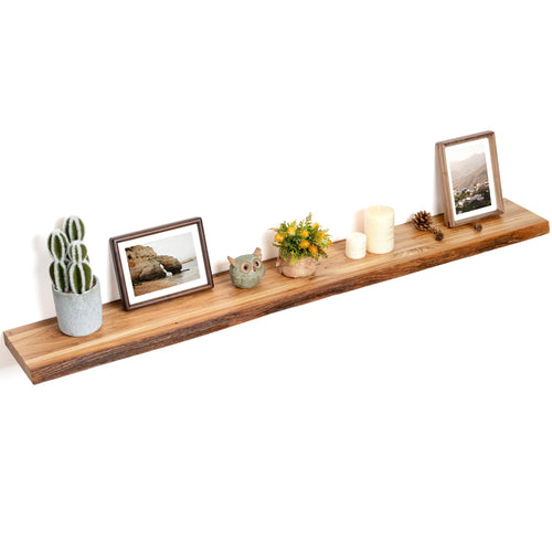 Live Edge Elm Wood Floating Wall Shelf 55 Inch