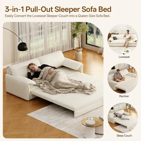 Queen Sleeper Sofa Bed – 3-in-1 Convertible Velvet Pull-Out Couch