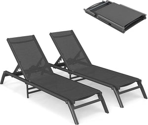 Outdoor Chaise Lounge Chairs Set of 2 – Foldable, Adjustable Backrest