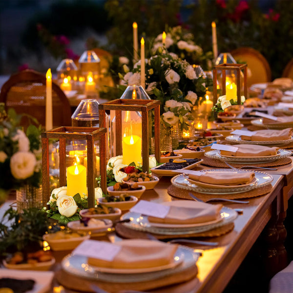 Wood Lantern Wedding Centerpiece Set with LED Candles & Eucalyptus Wreaths – 10 Sets