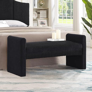 Upholstered Boucle Teddy Bench with Armrests