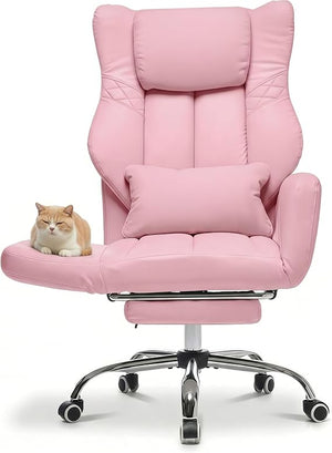 forveolux High Back Executive Office Chair with Footrest, Reclining PU Leather, Lumbar Support, Criss Cross Style, 155° Recline (Beige)