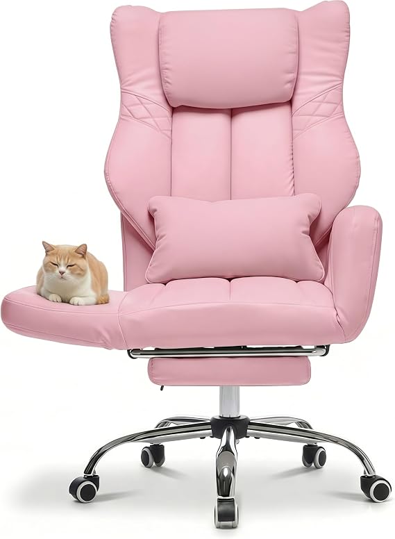 forveolux High Back Executive Office Chair with Footrest, Reclining PU Leather, Lumbar Support, Criss Cross Style, 155° Recline (Beige)