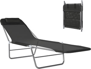 Folding Outdoor Chaise Lounge Chair with Pillow & Reclining Back