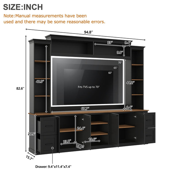 4-in-1 Wall Unit Entertainment Center with Bookshelf