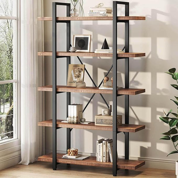 4-Tier Industrial Solid Wood Bookcase