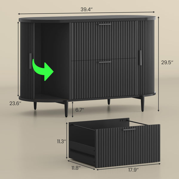 2-Drawer Filing Cabinet with Sliding Door Storage