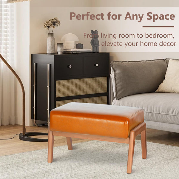 PU Leather Ottoman Footrest with Rubberwood Frame