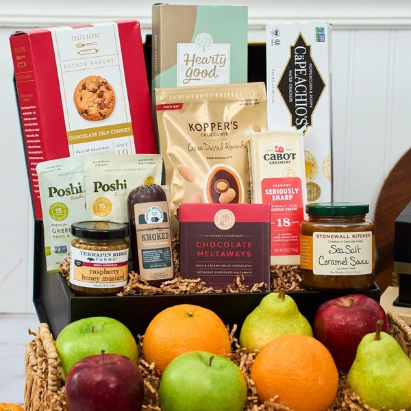 Sympathy Fruit & Gourmet Gift Basket – 21 Piece Set