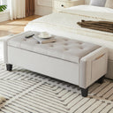 Velvet Storage Ottoman Bench with Side Pockets