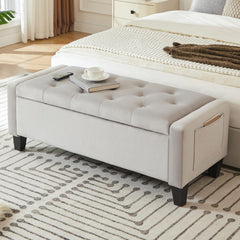 Velvet Storage Ottoman Bench with Side Pockets