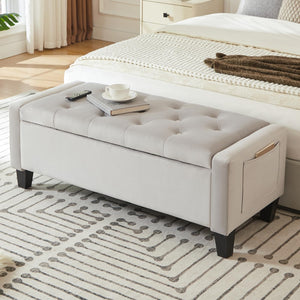 Velvet Storage Ottoman Bench with Side Pockets