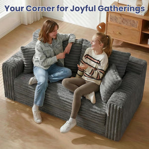 Convertible Sofa Bed Boneless Loveseat Sleeper with 4 Pillows & Detachable Cushion