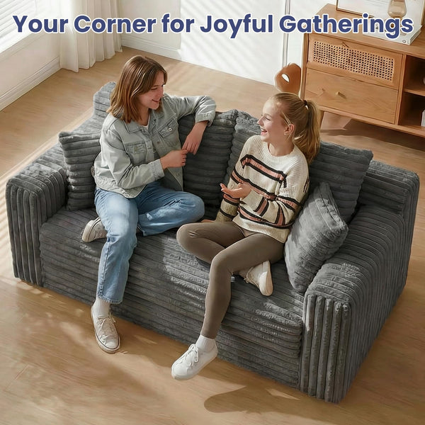 Convertible Sofa Bed Boneless Loveseat Sleeper with 4 Pillows & Detachable Cushion