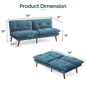 Convertible Futon Sofa Bed with Adjustable Backrest & Armrest