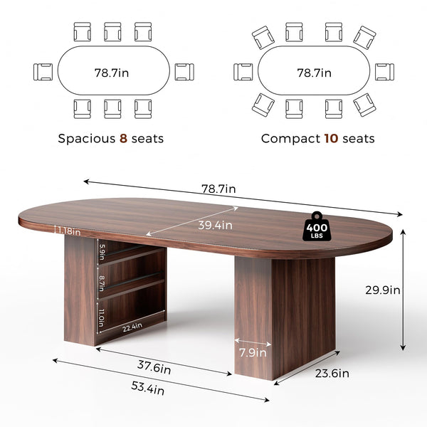 Oval Dining Table with Storage Shelves — Seats 6 to 10