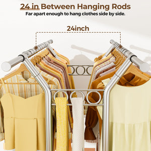 Heavy Duty Rolling Clothes Rack with Shelves