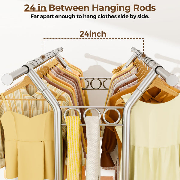 Heavy Duty Rolling Clothes Rack with Shelves