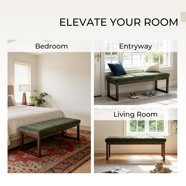 Upholstered Bedroom Bench with Solid Wood Frame