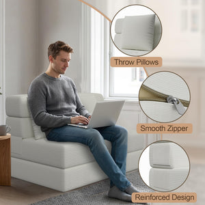 Convertible Folding Sofa Bed Sleeper Chair – Corduroy Floor Couch with Pillow