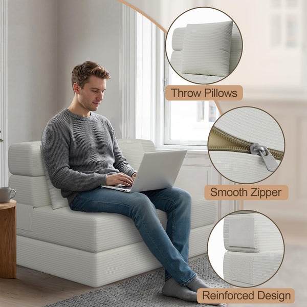 Convertible Folding Sofa Bed Sleeper Chair – Corduroy Floor Couch with Pillow
