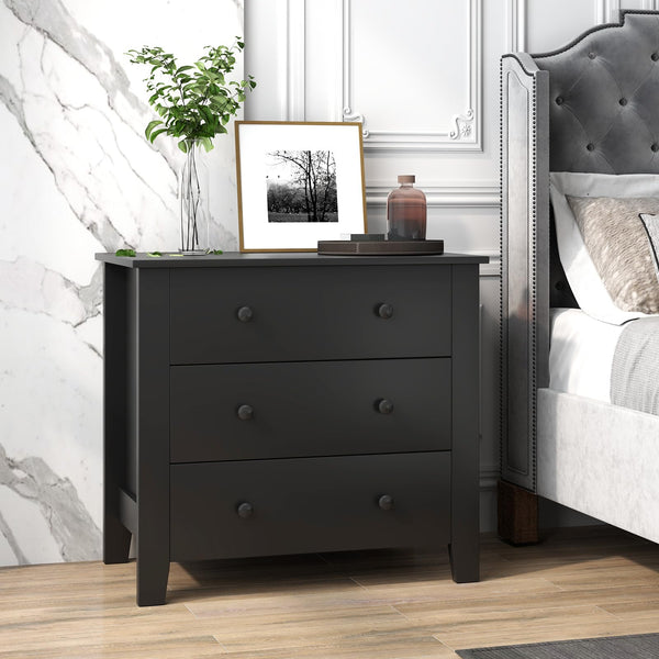Giantex Small 3-Drawer Dresser for Bedroom - 28.5” x 18” x 26” Wide Chest of Drawers, Modern Large Nightstand, Storage Cabinet, Closet Storage Organizer for Living Room, Hallway (Black)