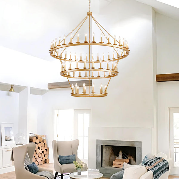 Wagon Wheel Chandelier 60-Inch Multi-Tier Metal Ceiling Light
