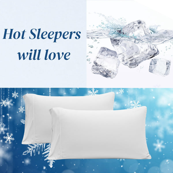Queen Bed Pillows with Cooling Pillowcases – Set of 2