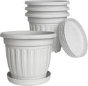Large Plastic Planters with Drainage & Saucers – Set of 4